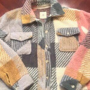 Thread + Supply Plaid Multi Check Sherpa Oversized Jacket Shacket Women's XS